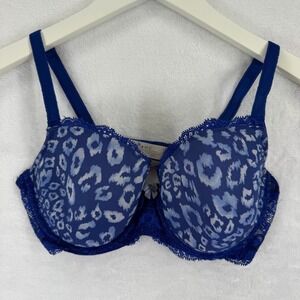 Victoria's‎ Secret Dream Angels Lined Demi Bra 34D Blue Leopard Lace Bow